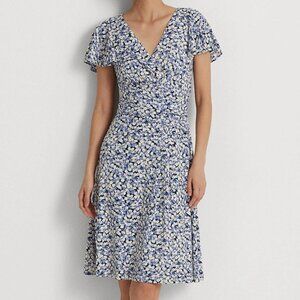 Lauren Ralph Lauren Women’s Floral Stretch Jersey Surplice Dress Blue Size 18